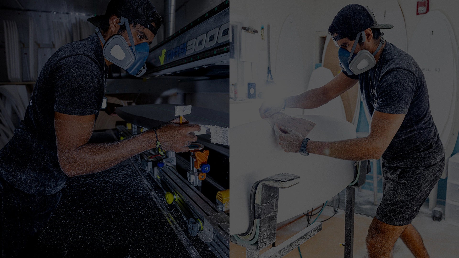 Phase Five craftsmen shaping and finishing wakesurf boards in the USA