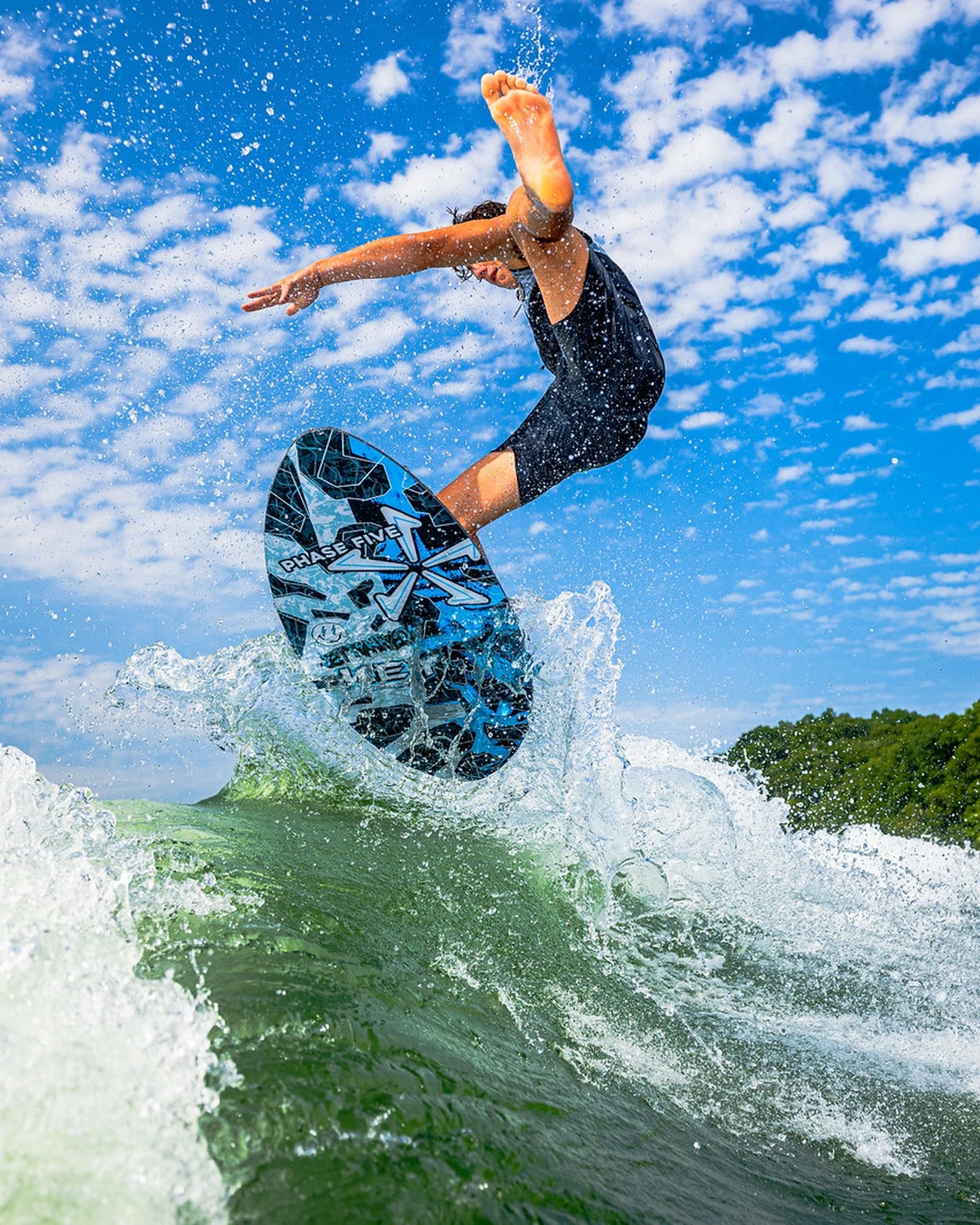 2027 Phase Five Key Jett Shreds wakesurf board action photo