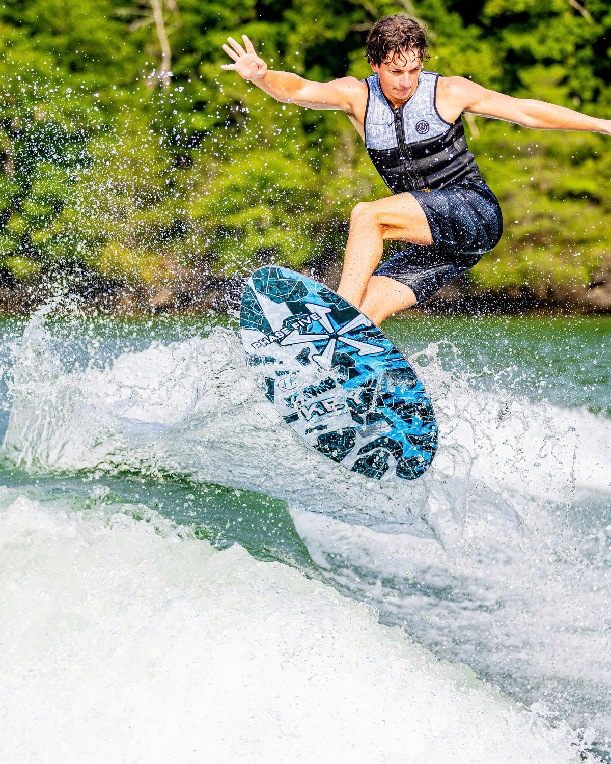 2027 Phase Five Key Jett Shreds wakesurf board action photo