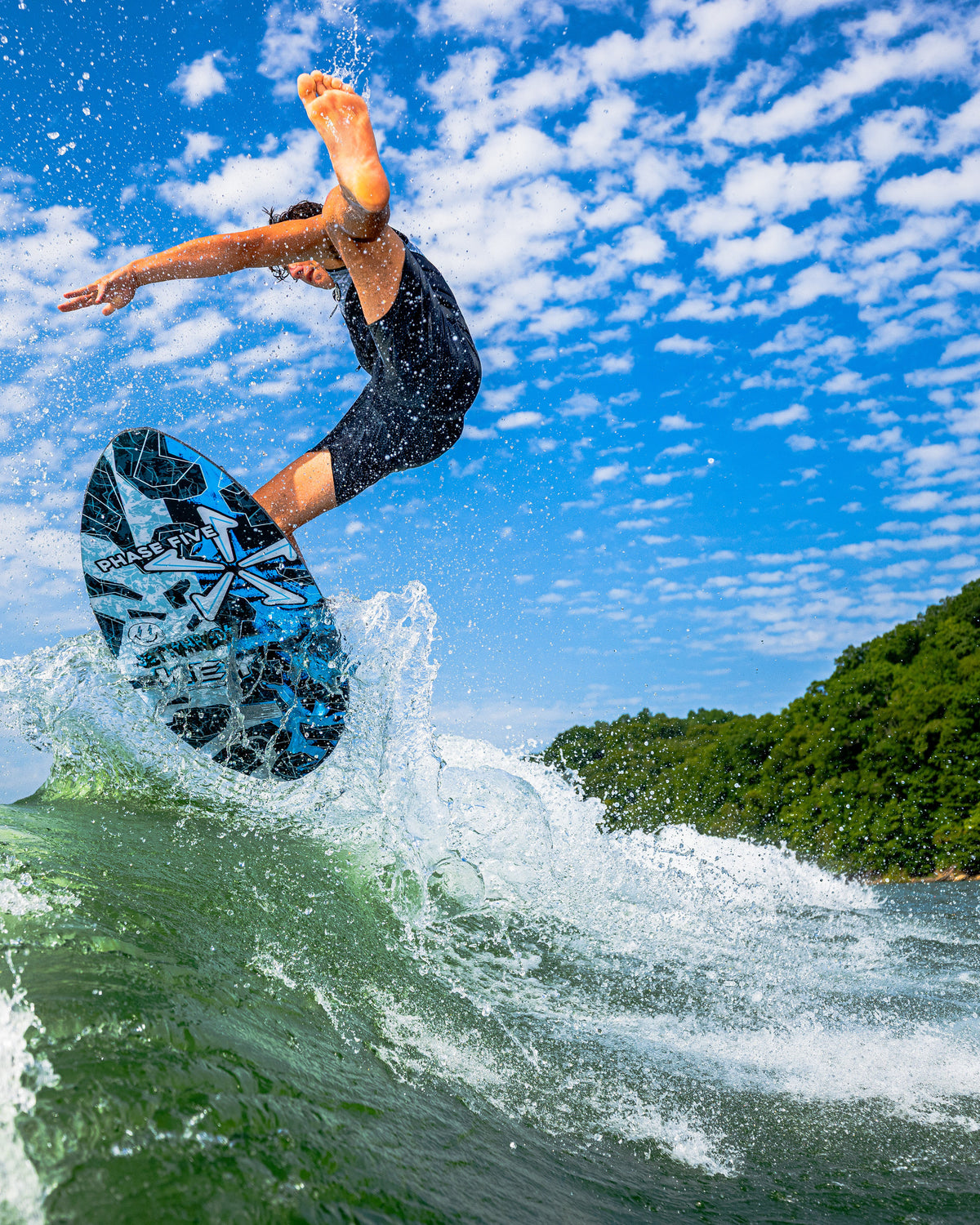 2027 Phase Five Key Jett Shreds wakesurf board action photo