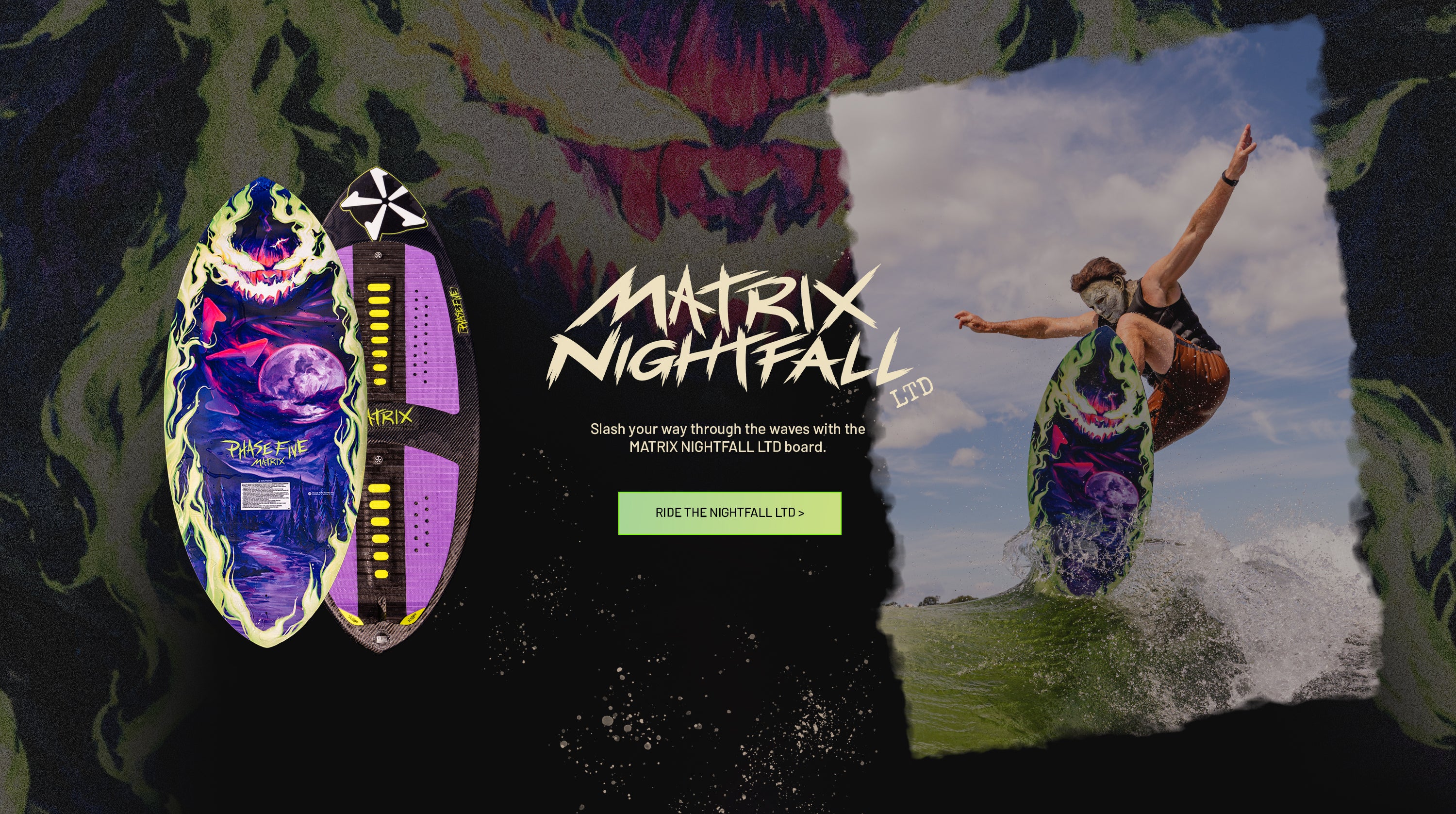 Phase Five Matrix Nightfall LTD — limited edition Halloween wakesurf board