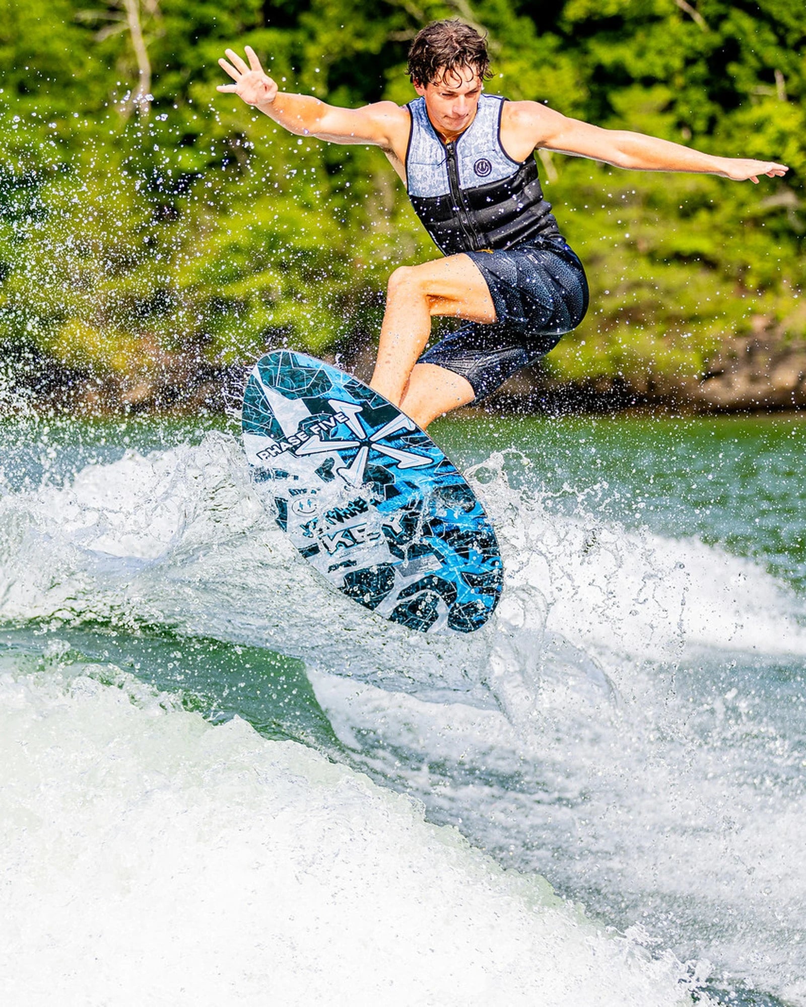 2027 Phase Five Key Jett Shreds wakesurf board action photo