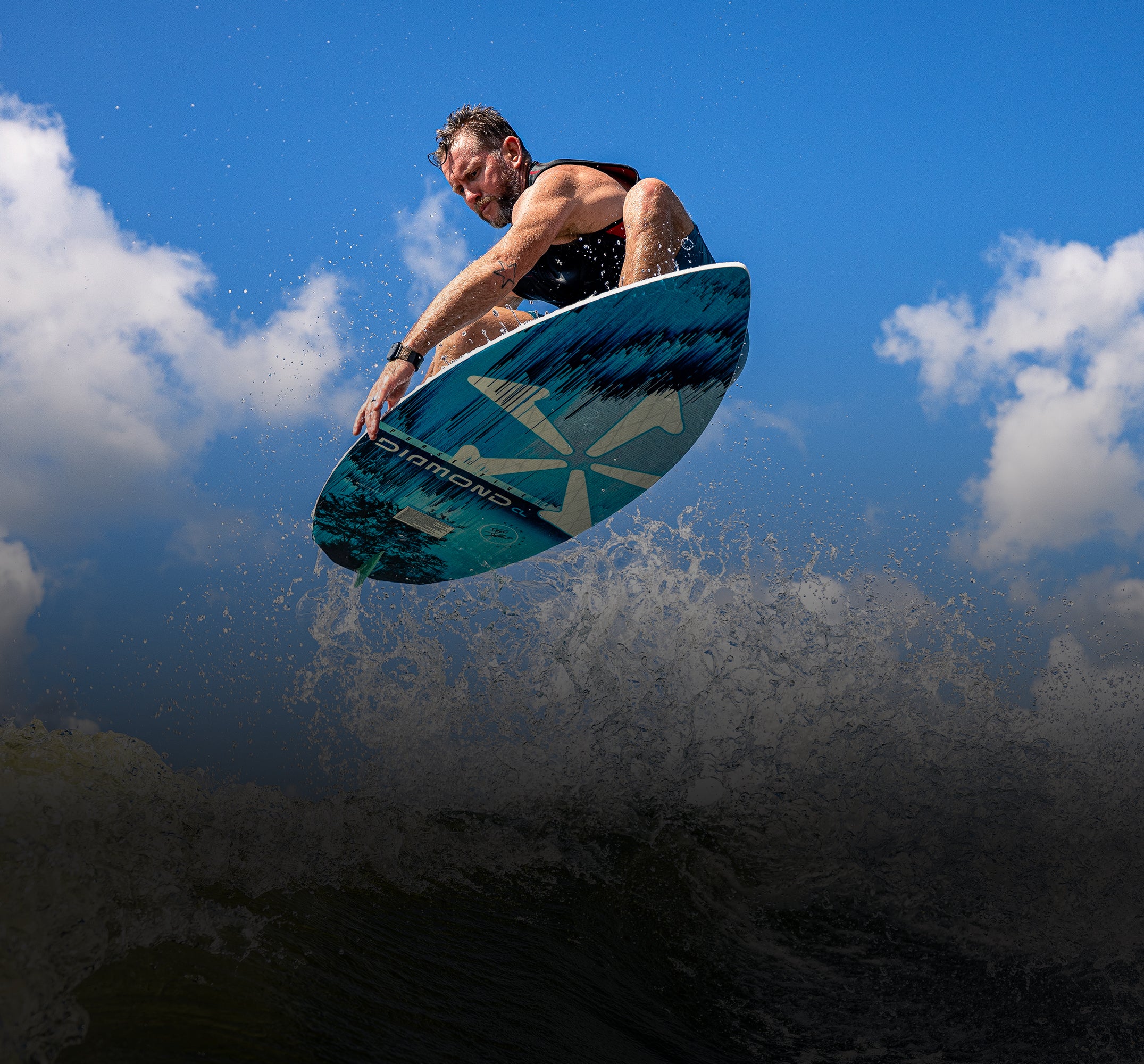 Rider on the 2026 Diamond CL wakesurf board