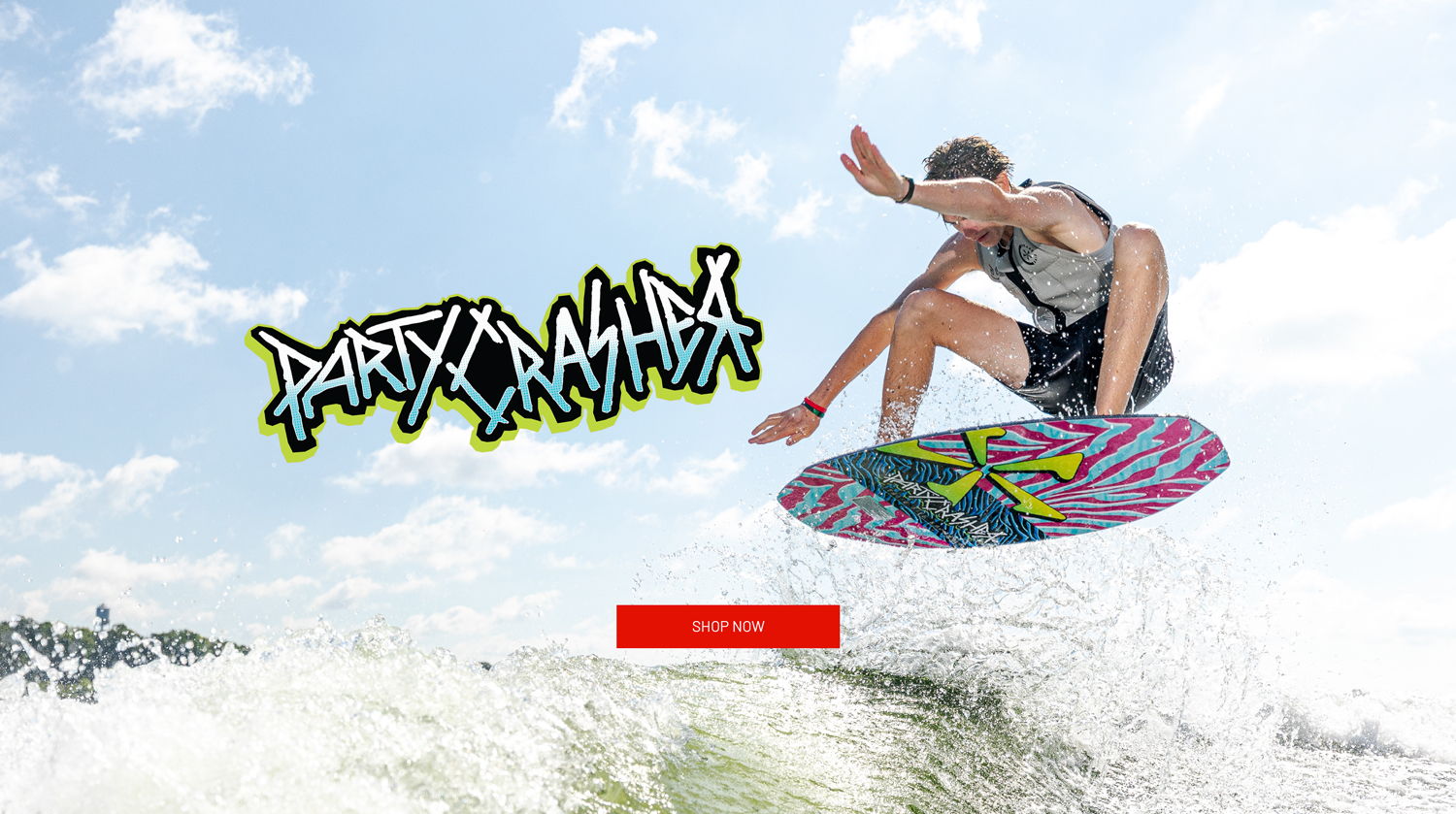 Phase Five rider on the 2026 Party Crasher wakesurf board