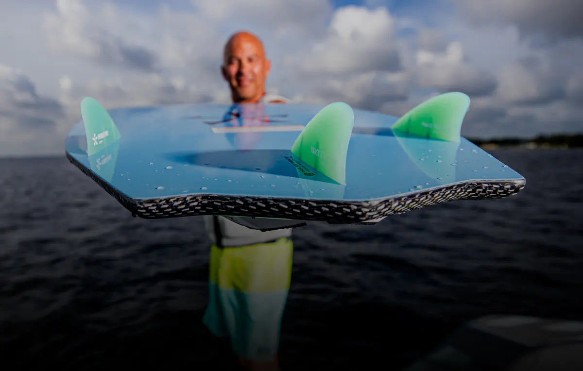 Skim fins on a Phase 5 wakesurf board