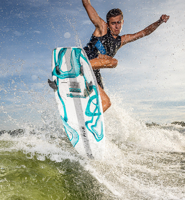Parker Payne wakesurfing on a Phase Five Phantom board