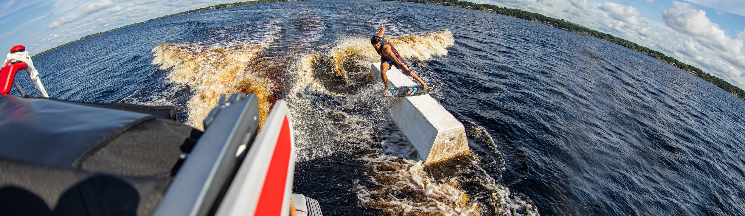 Sean Silveira rail sliding on a wakesurf board